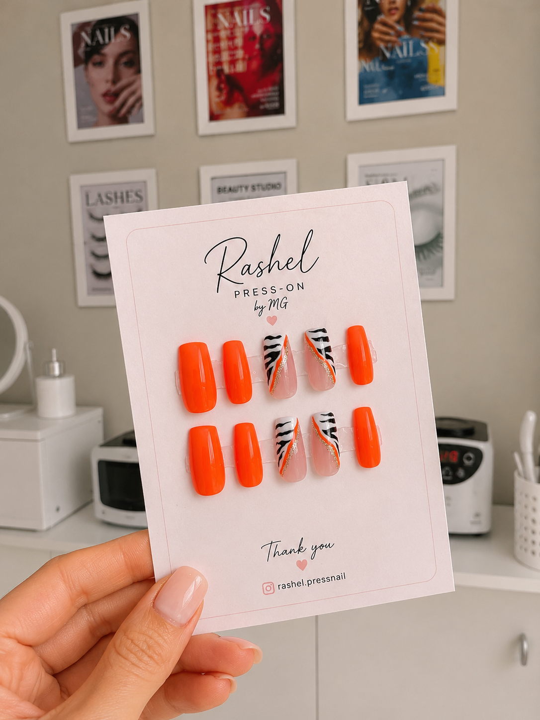 Turuncu Zebra Press-On Nail Set