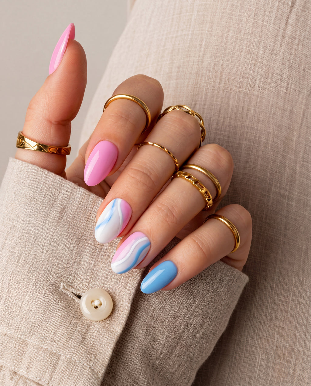Pembe & Mavi Swirl Press-On Nail Set