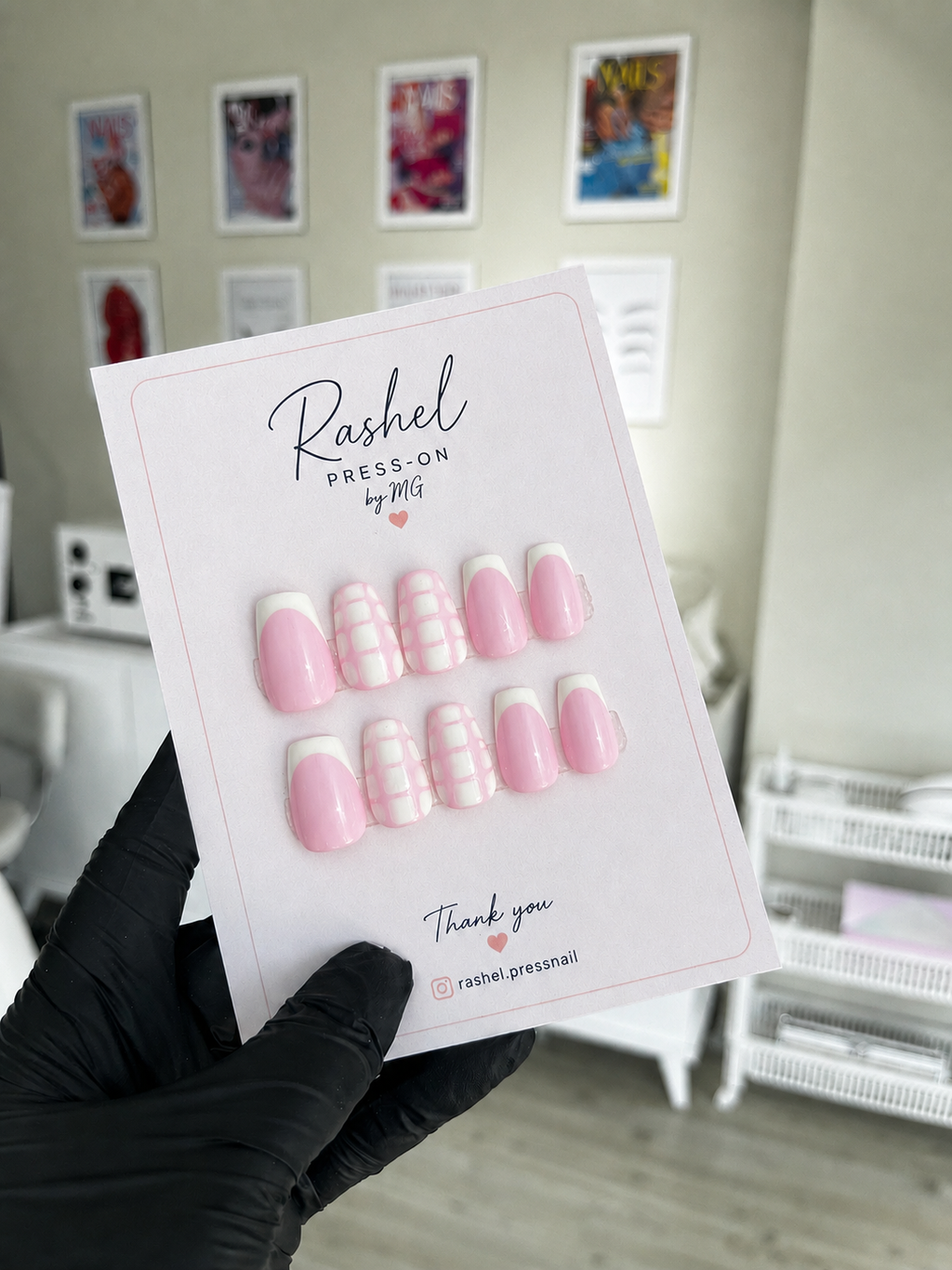 Pink plaid press-on nails - Rashel Press-On kart