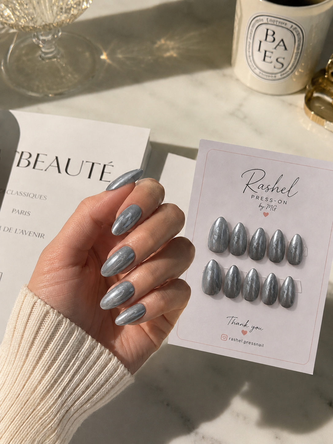 Silver Tozlu Badem Press-On Nail Set