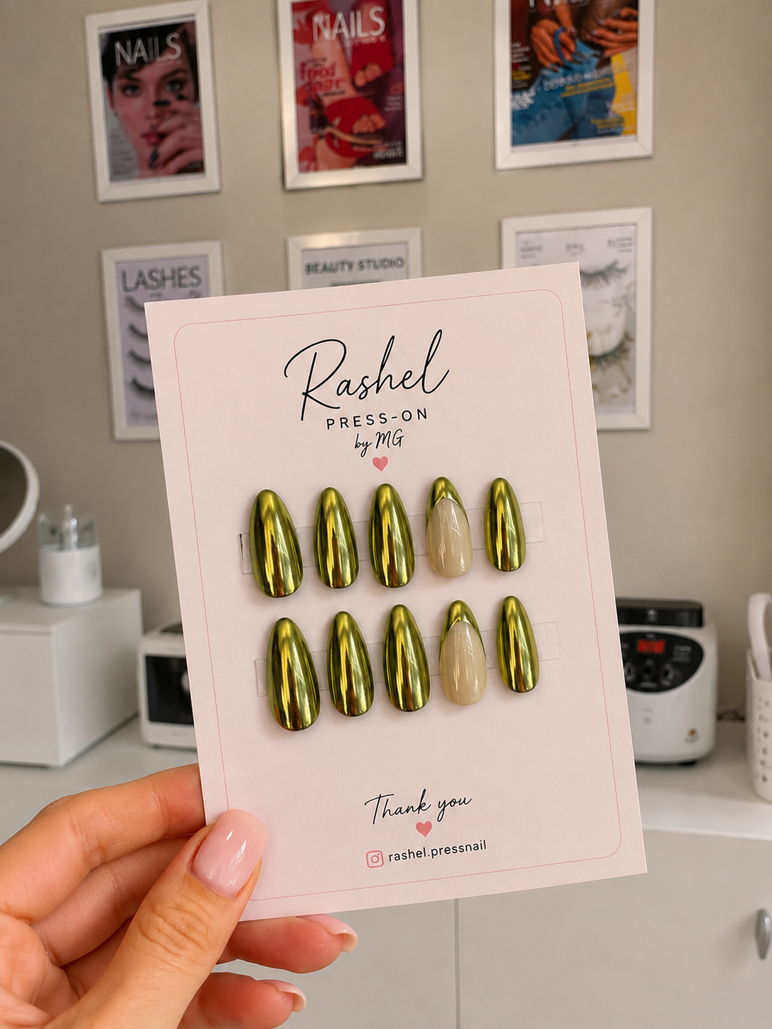 Yeşil Krom Press-On Nail Set