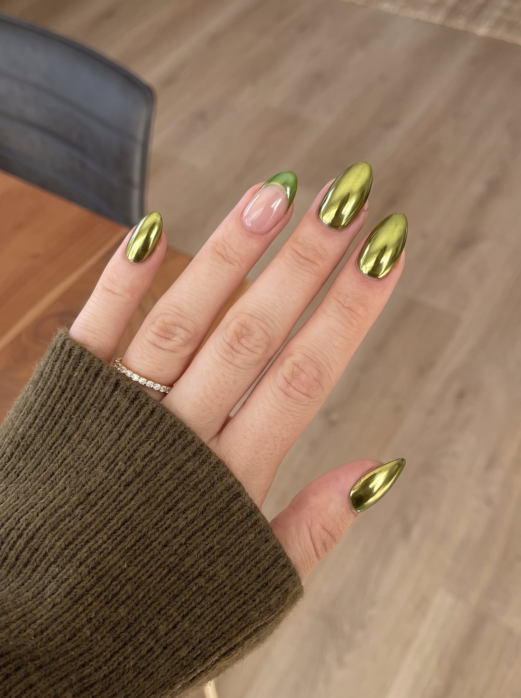 Yeşil Krom Press-On Nail Set